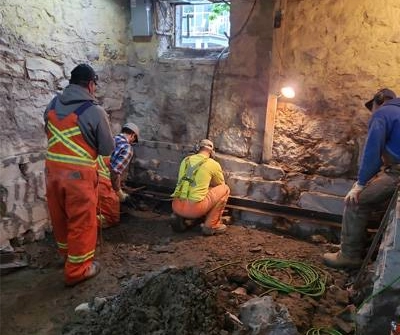Structural repair work on stone foundation